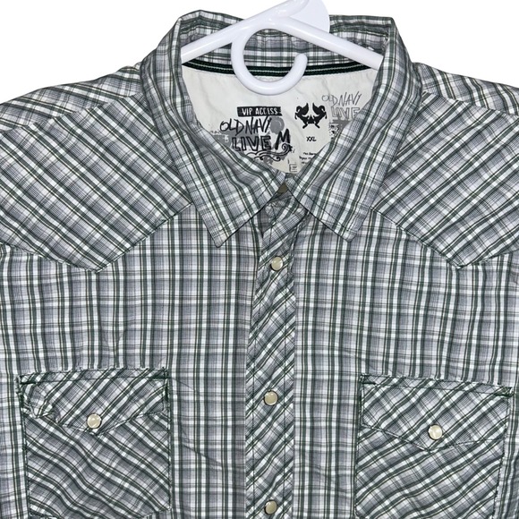 Old Navy Other - Old Navy Live Mens XXL Green Plaid Pearl Snap Western Shirt Long Sleeve Cotton